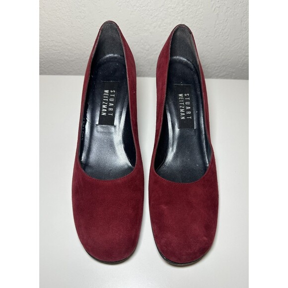 Stuart Weiztman Red Suede Square Toe Heels Pumps Women's Narrow 7.5 N - Picture 5 of 16